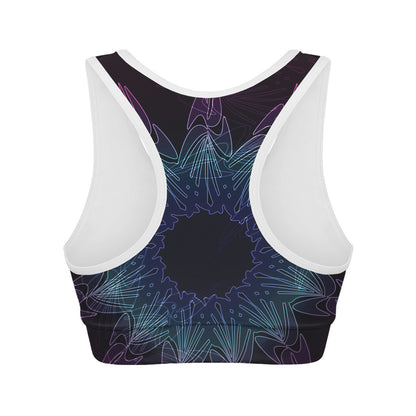 Purple And Teal Dark Mandala Print Women's Sports Bra