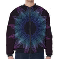 Purple And Teal Dark Mandala Print Zip Sleeve Bomber Jacket