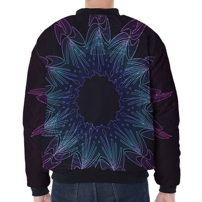 Purple And Teal Dark Mandala Print Zip Sleeve Bomber Jacket