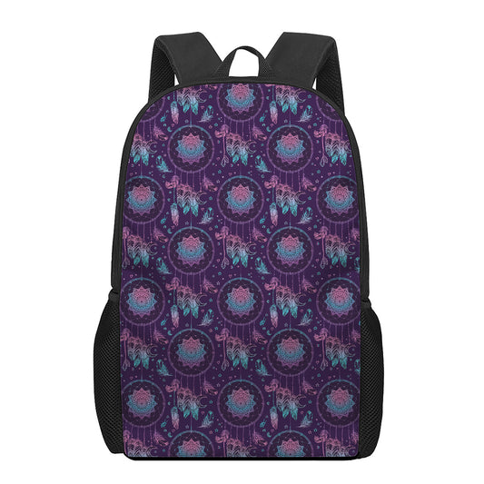 Purple And Teal Dream Catcher Print 17 Inch Backpack