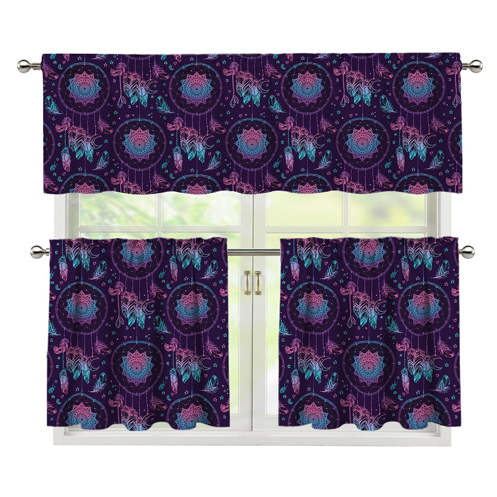 Purple And Teal Dream Catcher Print 3 Piece Kitchen Curtains