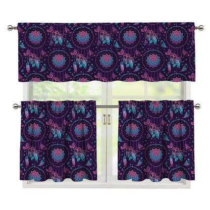 Purple And Teal Dream Catcher Print 3 Piece Kitchen Curtains