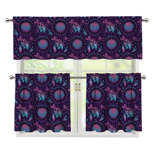 Purple And Teal Dream Catcher Print 3 Piece Kitchen Curtains