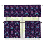 Purple And Teal Dream Catcher Print 3 Piece Kitchen Curtains