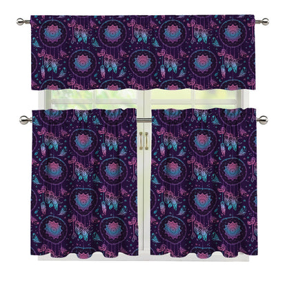Purple And Teal Dream Catcher Print 3 Piece Kitchen Curtains