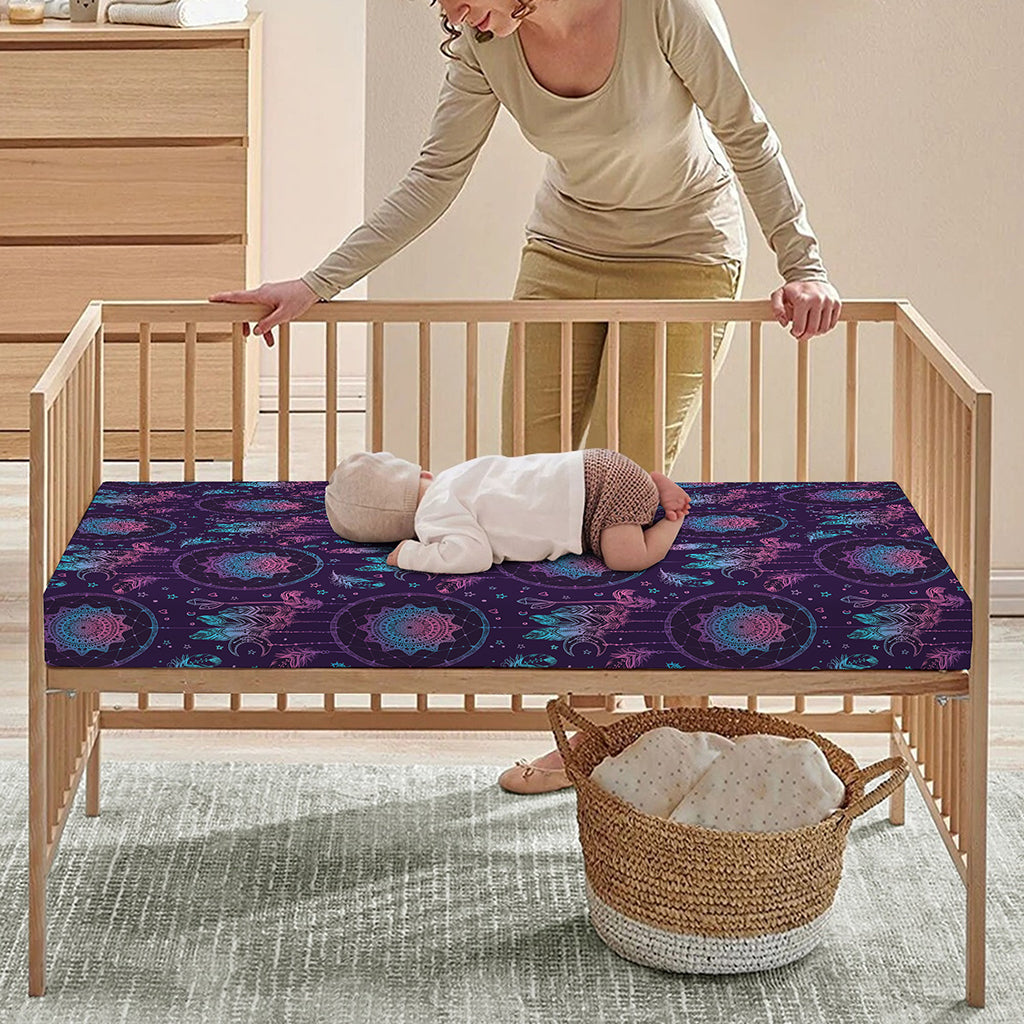 Purple And Teal Dream Catcher Print Baby Crib Sheet