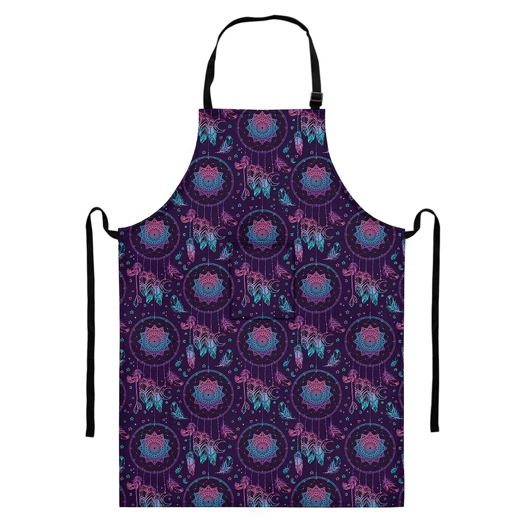 Purple And Teal Dream Catcher Print Bib Apron With Pocket