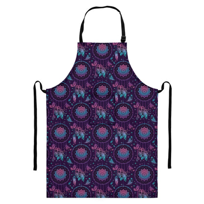 Purple And Teal Dream Catcher Print Bib Apron With Pocket