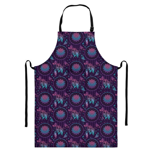Purple And Teal Dream Catcher Print Bib Apron With Pocket