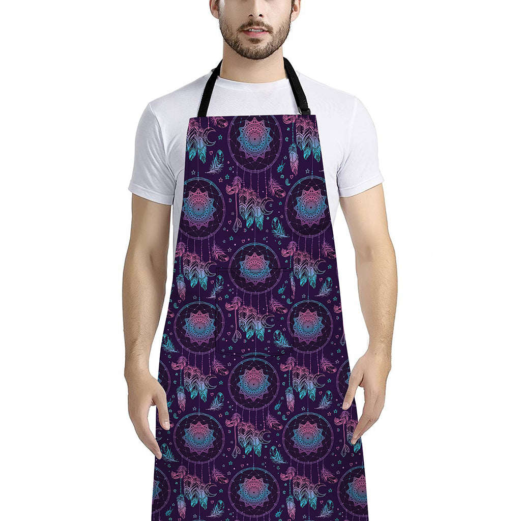 Purple And Teal Dream Catcher Print Bib Apron With Pocket