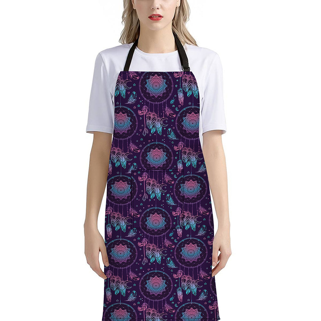 Purple And Teal Dream Catcher Print Bib Apron With Pocket