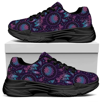 Purple And Teal Dream Catcher Print Black Chunky Shoes