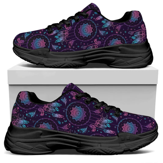 Purple And Teal Dream Catcher Print Black Chunky Shoes