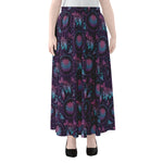 Purple And Teal Dream Catcher Print Chiffon Maxi Skirt