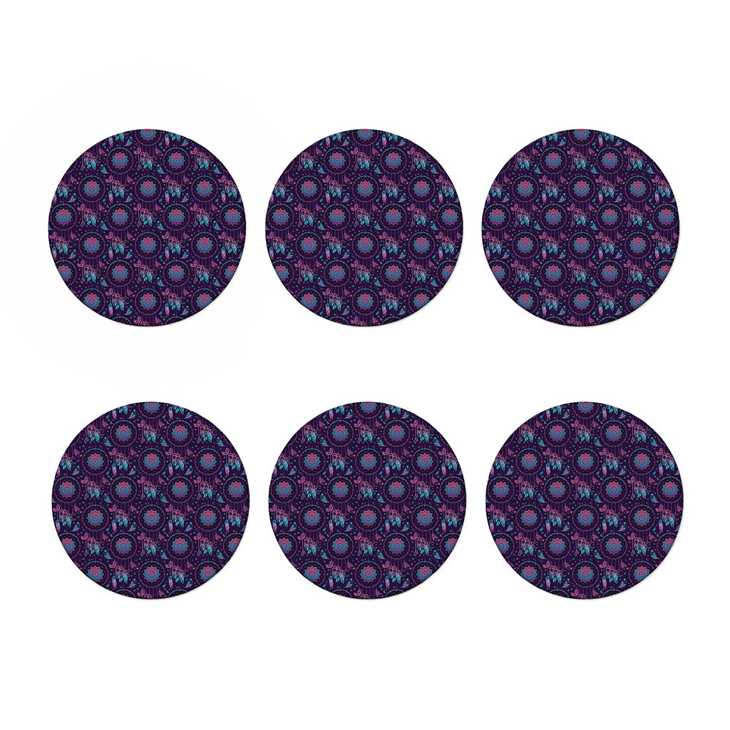 Purple And Teal Dream Catcher Print Coaster Set