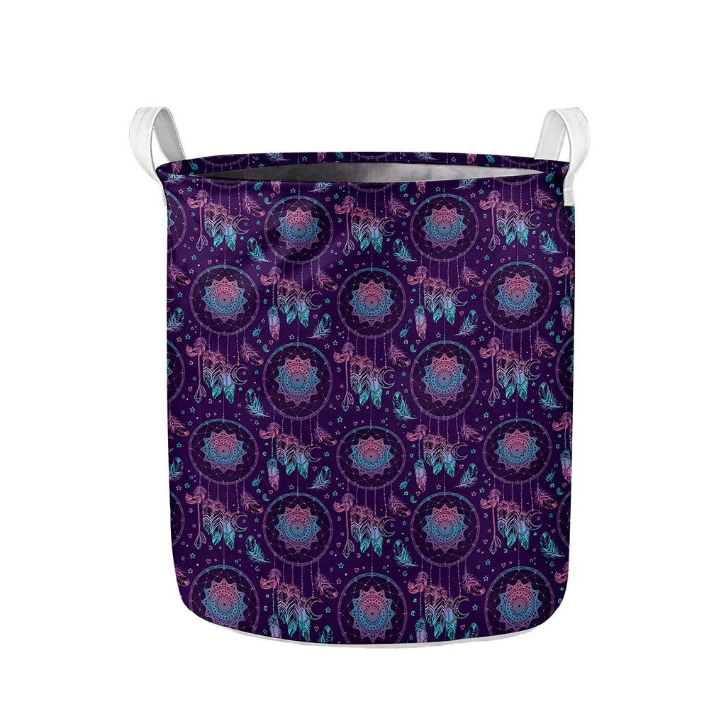 Purple And Teal Dream Catcher Print Collapsible Laundry Basket