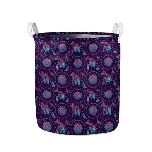 Purple And Teal Dream Catcher Print Collapsible Laundry Basket