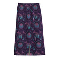 Purple And Teal Dream Catcher Print Cotton Front Slit Maxi Skirt