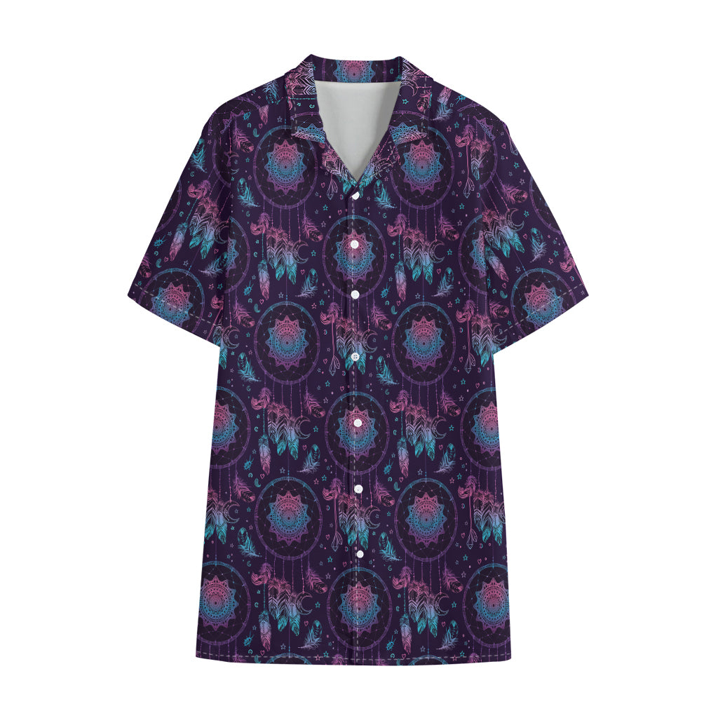 Purple And Teal Dream Catcher Print Cotton Hawaiian Shirt