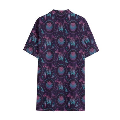 Purple And Teal Dream Catcher Print Cotton Hawaiian Shirt
