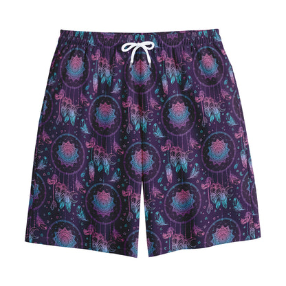 Purple And Teal Dream Catcher Print Cotton Shorts