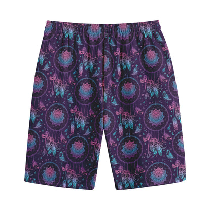 Purple And Teal Dream Catcher Print Cotton Shorts