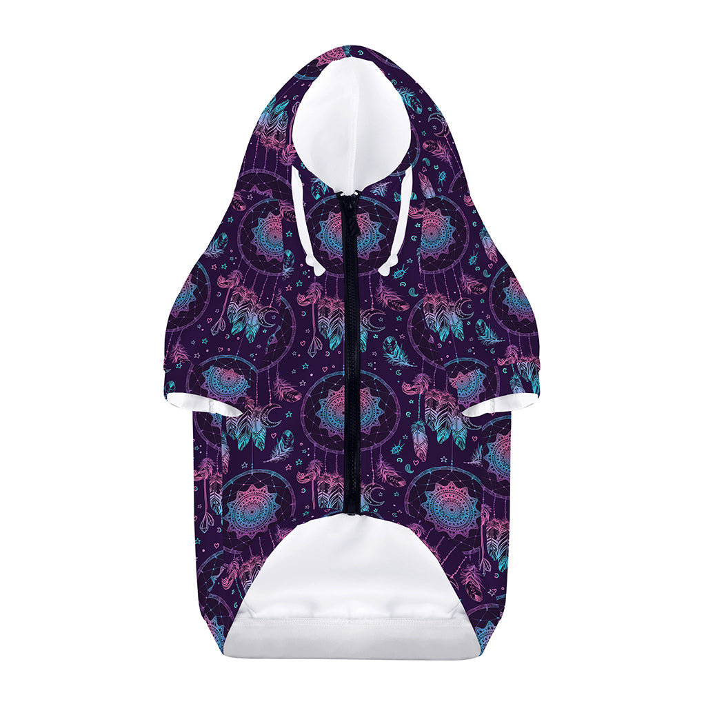 Purple And Teal Dream Catcher Print Dog Zip Up Hoodie