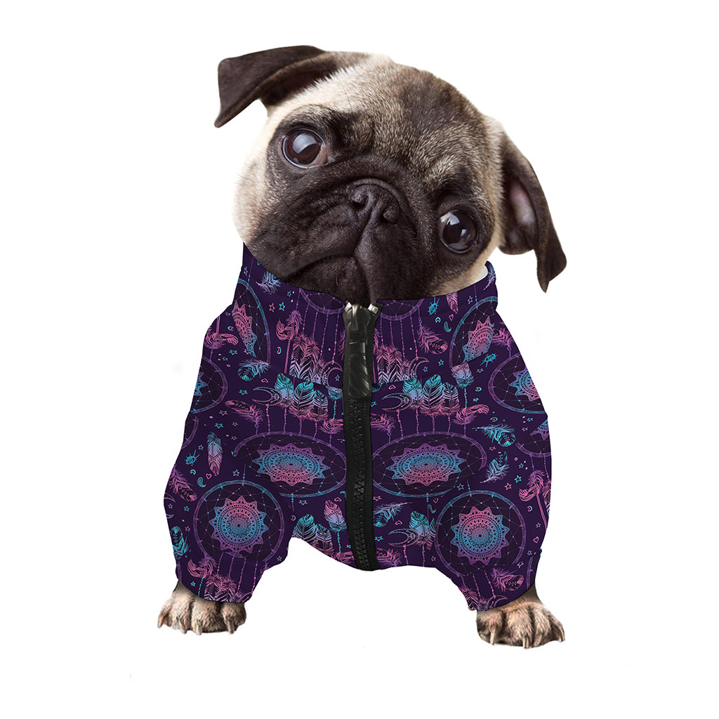 Purple And Teal Dream Catcher Print Dog Zip Up Jacket