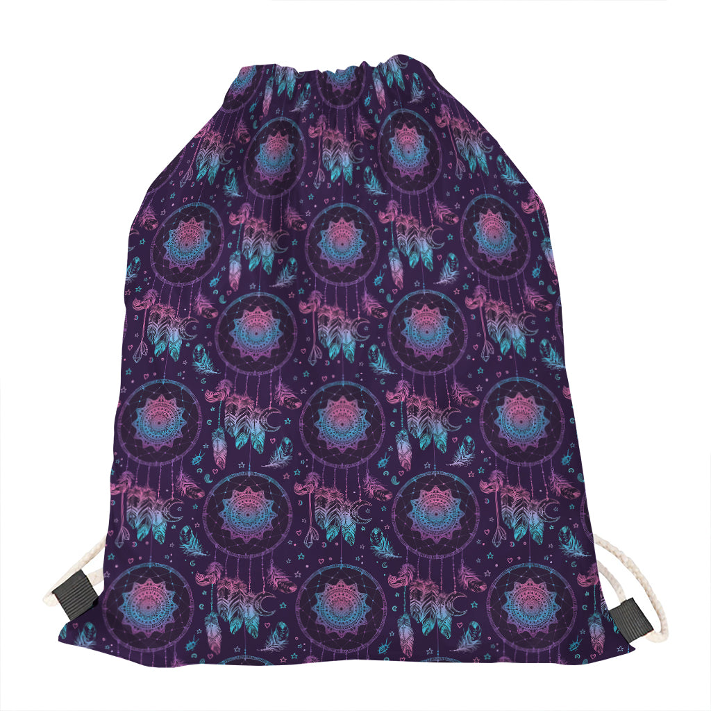 Purple And Teal Dream Catcher Print Drawstring Bag