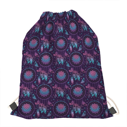 Purple And Teal Dream Catcher Print Drawstring Bag