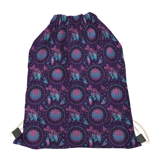 Purple And Teal Dream Catcher Print Drawstring Bag