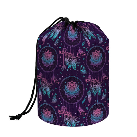 Purple And Teal Dream Catcher Print Drawstring Makeup Bag
