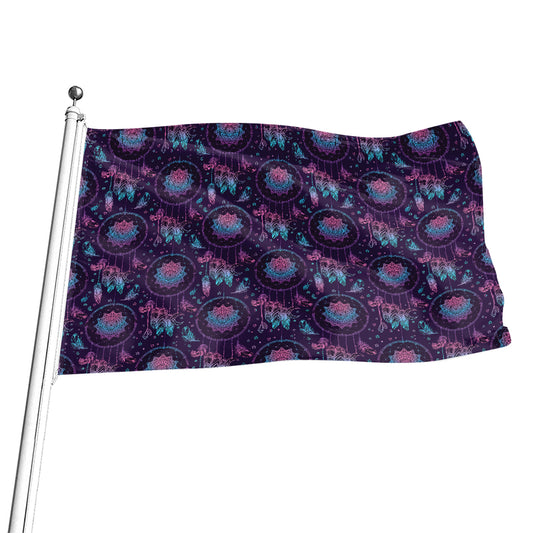 Purple And Teal Dream Catcher Print Flag