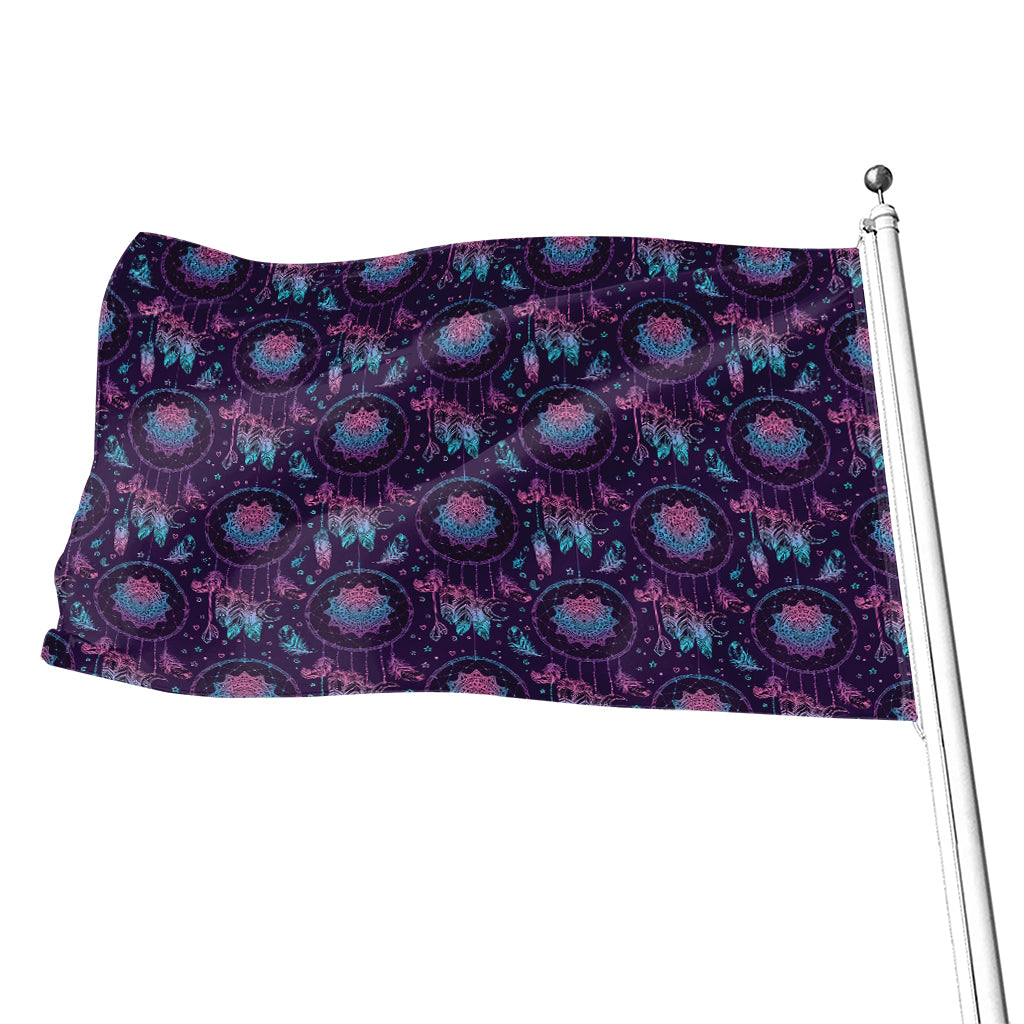 Purple And Teal Dream Catcher Print Flag