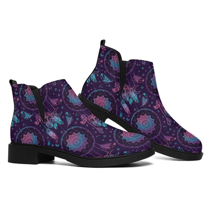 Purple And Teal Dream Catcher Print Flat Ankle Boots