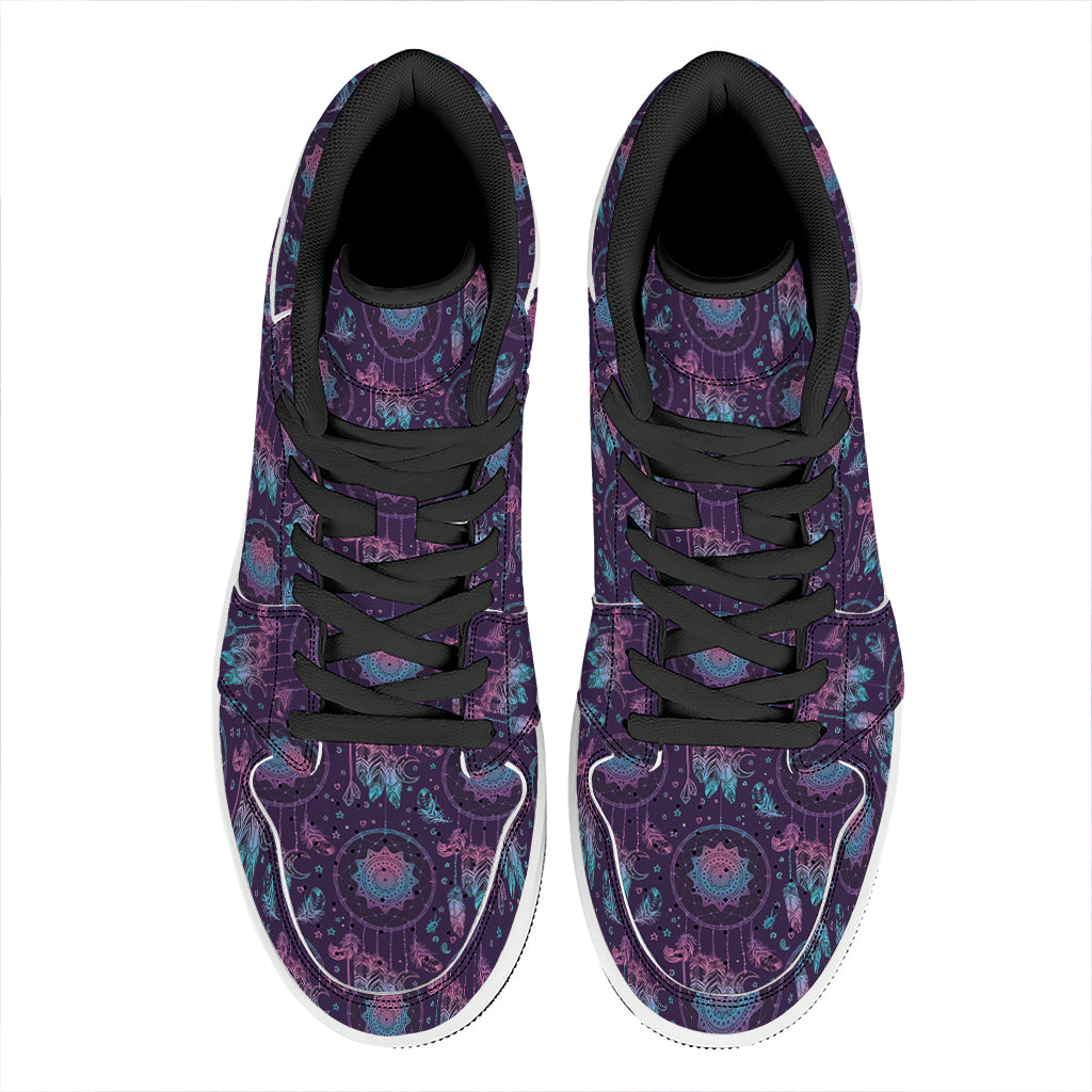 Purple And Teal Dream Catcher Print High Top Leather Sneakers