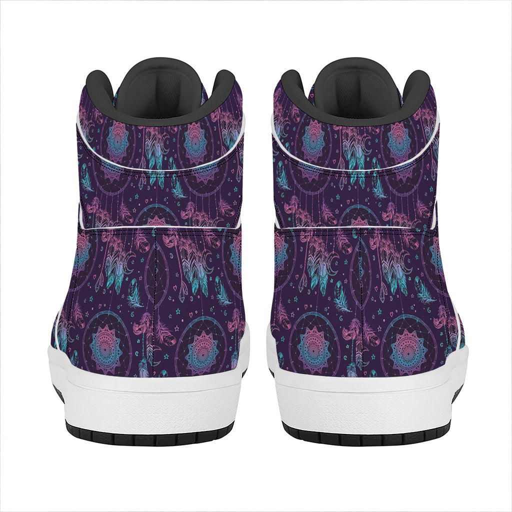Purple And Teal Dream Catcher Print High Top Leather Sneakers