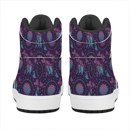 Purple And Teal Dream Catcher Print High Top Leather Sneakers