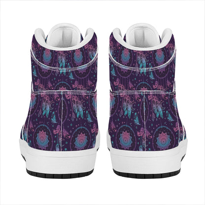 Purple And Teal Dream Catcher Print High Top Leather Sneakers