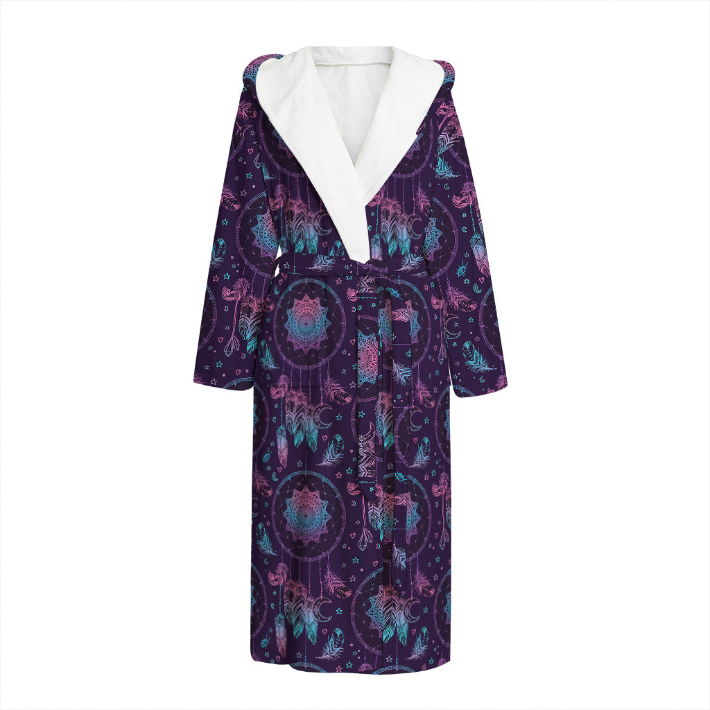 Purple And Teal Dream Catcher Print Hooded Bathrobe