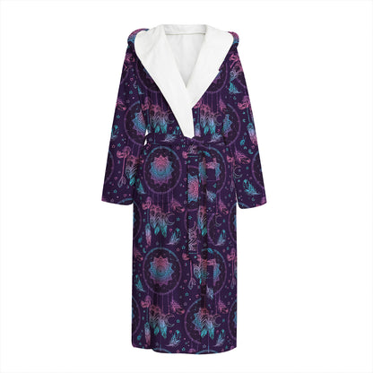 Purple And Teal Dream Catcher Print Hooded Bathrobe