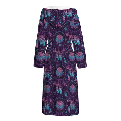 Purple And Teal Dream Catcher Print Hooded Bathrobe