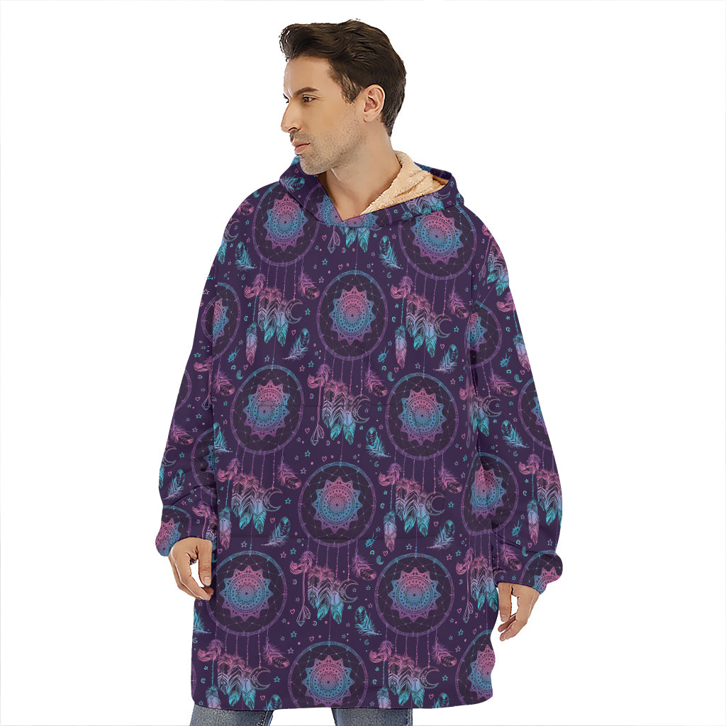 Purple And Teal Dream Catcher Print Hoodie Blanket