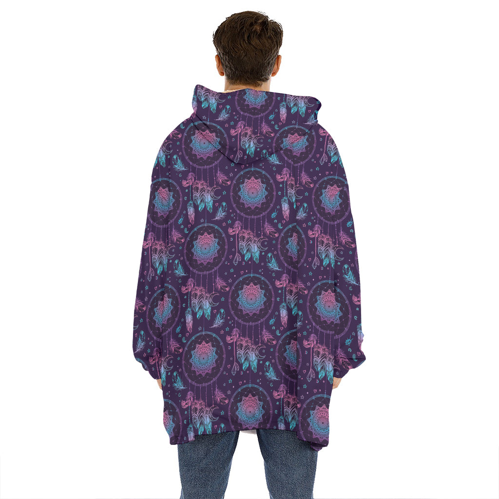 Purple And Teal Dream Catcher Print Hoodie Blanket