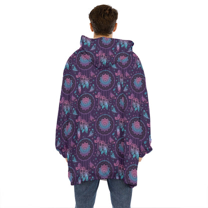 Purple And Teal Dream Catcher Print Hoodie Blanket