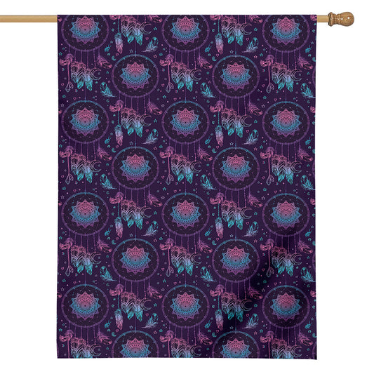 Purple And Teal Dream Catcher Print House Flag