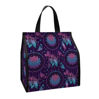Purple And Teal Dream Catcher Print Insulated Lunch Tote