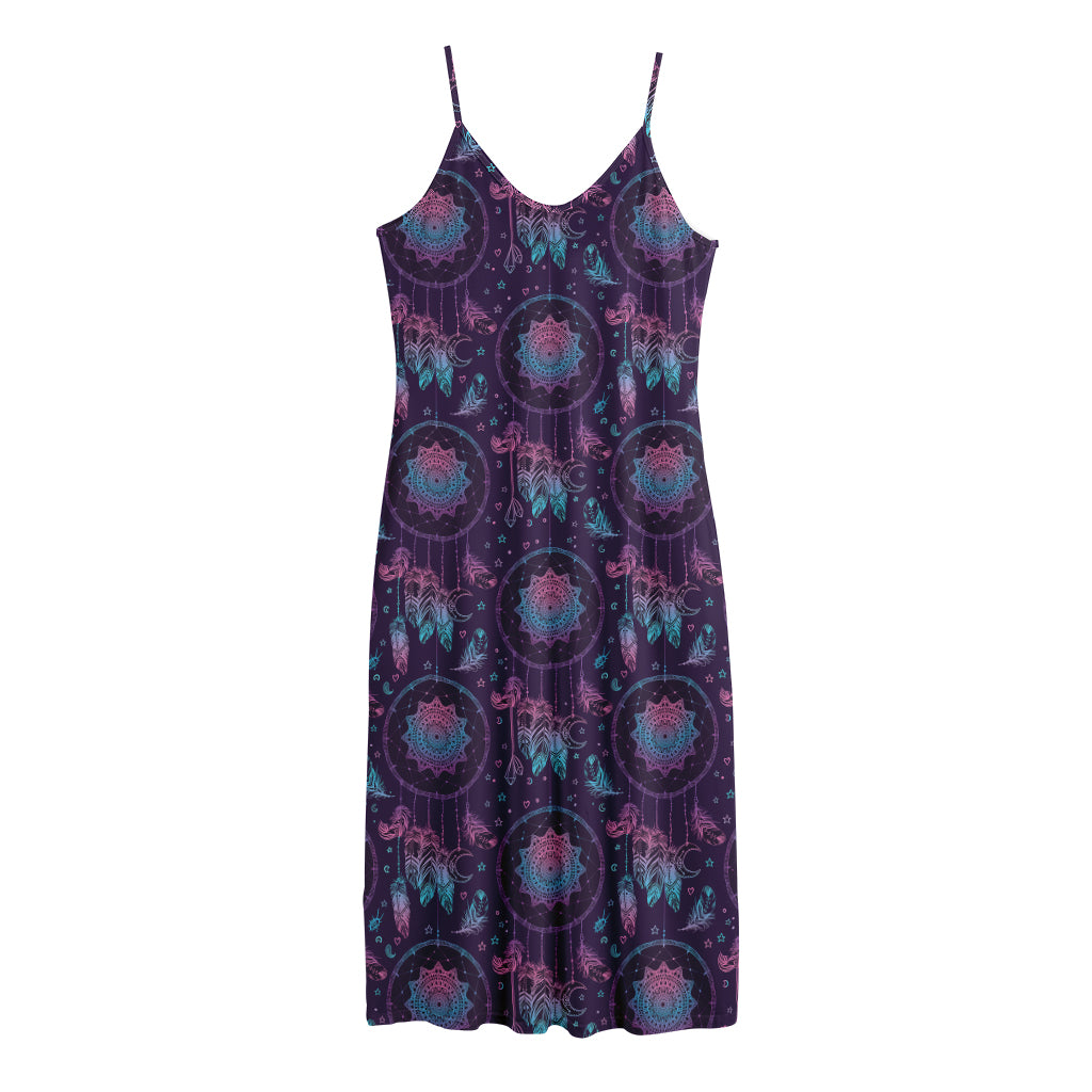 Purple And Teal Dream Catcher Print Jersey Midi Cami Dress