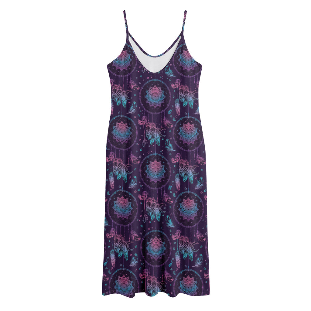 Purple And Teal Dream Catcher Print Jersey Midi Cami Dress