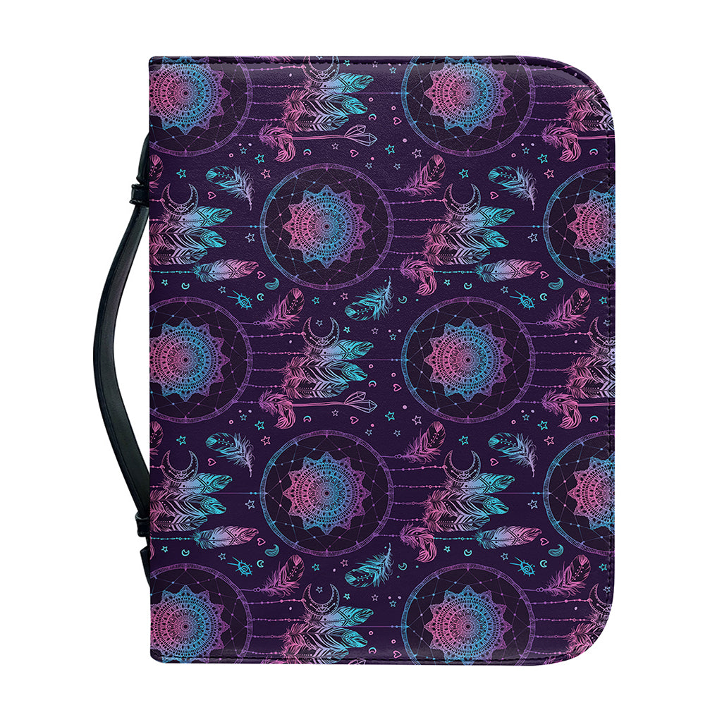 Purple And Teal Dream Catcher Print Leather Bible Cover